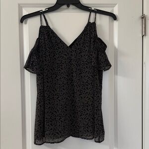 LOFT Black and White Patterned Cold Shoulder Blouse